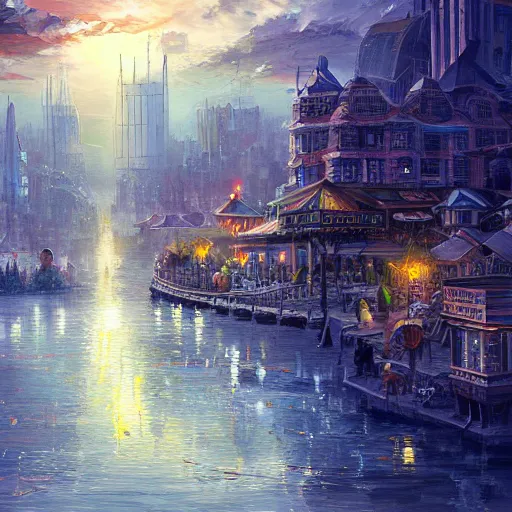 Prompt: a city built on an organic lake of gods lovecratf oil painting, digital art, ultradetailed, artstation