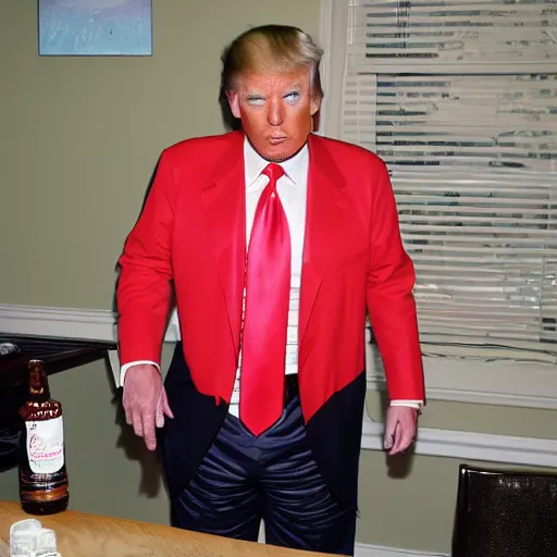 Prompt: donald trump with a beer belly selling kool - aid