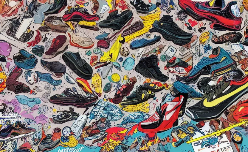 Image similar to sneakers, comic book art, detailed