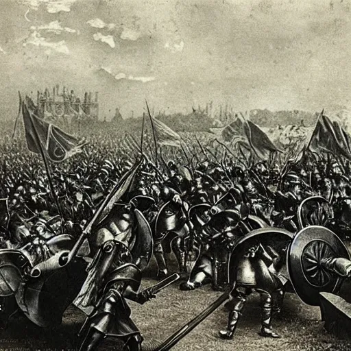 Image similar to “ large medieval battle, 1 9 0 0 ’ s photo ”