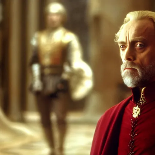 Prompt: tywin lannister as tyrion lannister photo film quality, movie still, 8 k