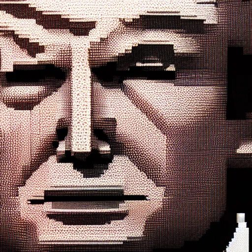 Prompt: donald trump bust artwork made from minecraft blocks, detailed voxel art