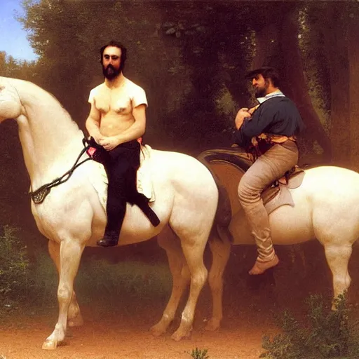 Image similar to ultra detailed and realistic painting by william - adolphe bouguereau and ilya repin and boris vallejo and albert bierstadt of santiago abascal riding a horse