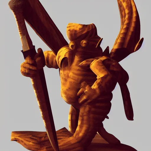 Image similar to a stylized image of a creature with a sword, a character portrait by Michelangelo, polycount, antipodeans, low poly, y2k aesthetic, ps1 graphics