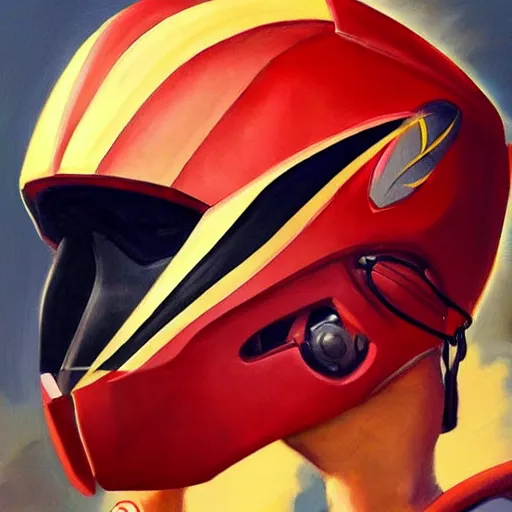 Image similar to a realistic painting by Raffaello Sanzi Power Rangers helmet, based on a puma, Inca themed smooth,Sharp focus, fanart best Artstation