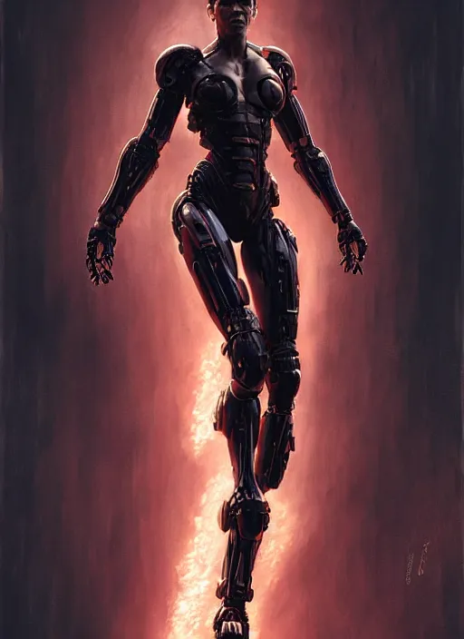 Image similar to halle berry as victor stone, full body concept, cyborg, borg, strogg, face of a man, terminator, flesh, quake strogg, doom demon, wolfenstein, monstrous, powerful, symmetry, symmetrical, concept art by ruan jia and greg rutkowski