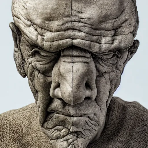 Image similar to surrealism sculpture by enrico ferrarini, a man and his soul are struggling to separate, face