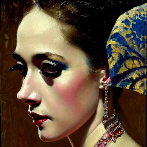 Image similar to allover painting close up portrait of elegantly beautiful, sophisticated, slender queen, exhalted queen of rats, intricate eye detail focus, baroque, batik, by norman rockwell, range murata jeremy lipking, trending on pinterest, vivid 8 k, sharp depth of field, pristine global illumination, circuit bent synthesis.