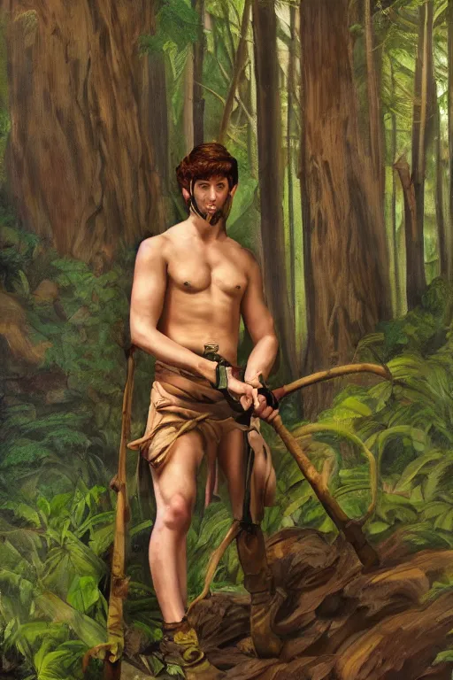 Prompt: an epic painting of a handsome shirtless scout forging a path through the forest, homoerotic, tarot card, art nouveau, art deco, trending on artstation