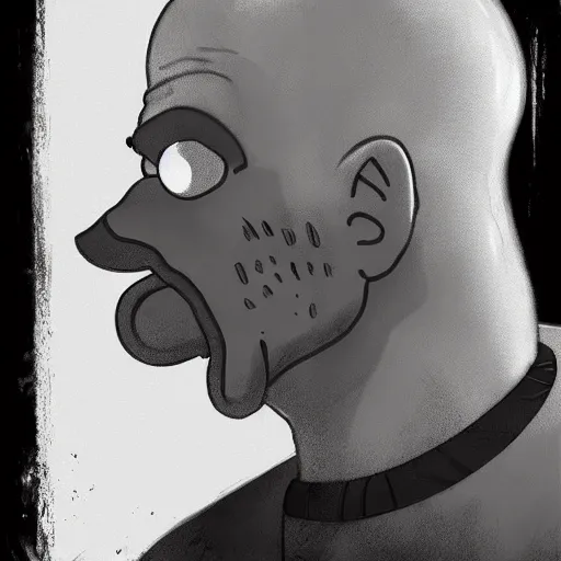 Prompt: homer simpson walking dead game telltale, gigachad black and white trending on artstation, painted by greg rutkowski