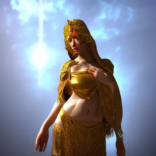 Image similar to turkic goddess of fertility, umay, cinematic lighting, render quality 8 k, detailed