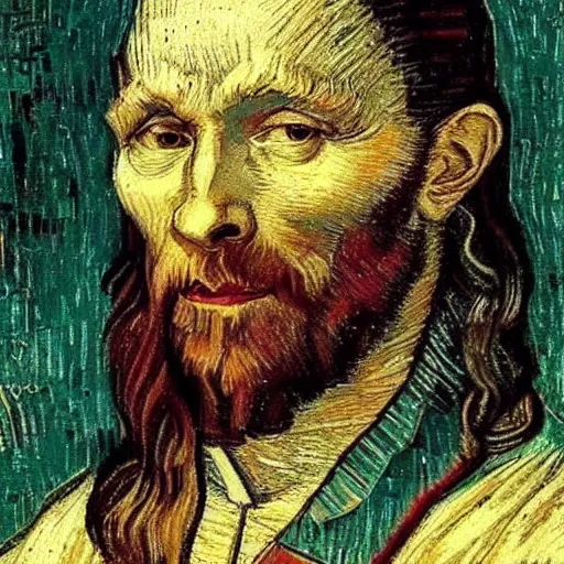 Prompt: portrait of Da Vinci in the style of Van Gogh