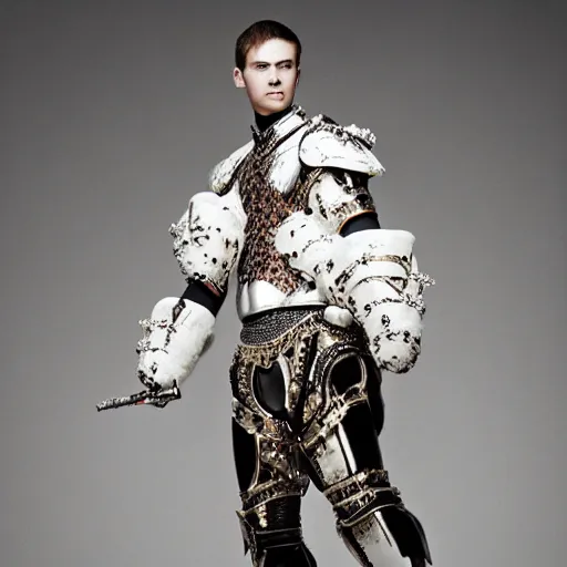 Image similar to a portrait of a beautiful young male wearing an alexander mcqueen armor made of pearls , photographed by andrew thomas huang, artistic