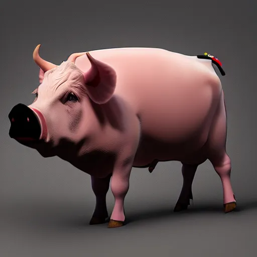 Image similar to a fusion of a cow and a pig, hyperdetailed, artstation, cgsociety, 8 k