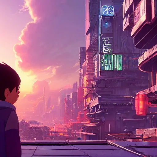 Image similar to a wholesome animation key shot of a cyberpunk time traveling mole, futuristic, epic, destroyed city landscape, studio ghibli, pixar and disney animation, sharp, rendered in unreal engine 5, anime key art by greg rutkowski, bloom, dramatic lighting