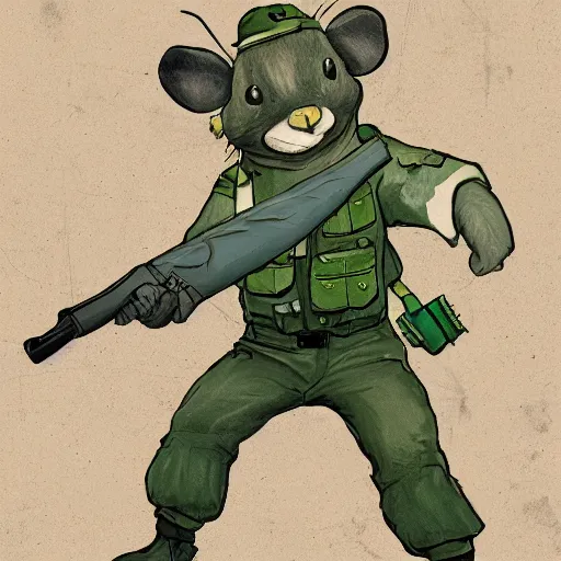 Prompt: woodland mouse, resistance, antropomorphic, guerilla soldier, green flag, camp fire, illustration, highly detailed, art by kyle ferrin