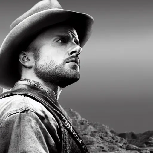 Image similar to jesse pinkman in red dead redemption 2, artstation, octane render, realistic, highly detailed, sharp focus, cinematic lighting, black and white, 4k