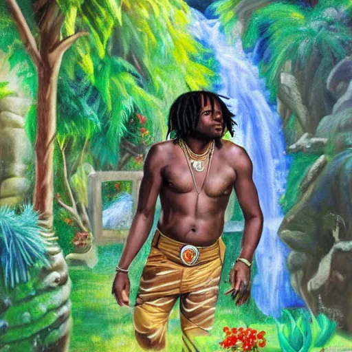 chief keef in the garden of eden, oil panting Stable Diffusion