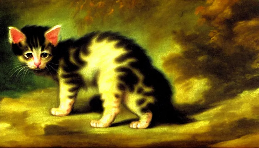 Prompt: a tropical dog kitten in the style of francisco goya, 4 k resolution, tropical background, tropical