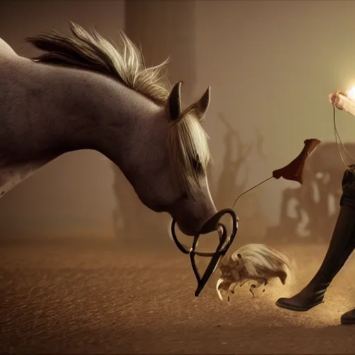 Prompt: vampire feeding on a horse, epic scene, realistic render