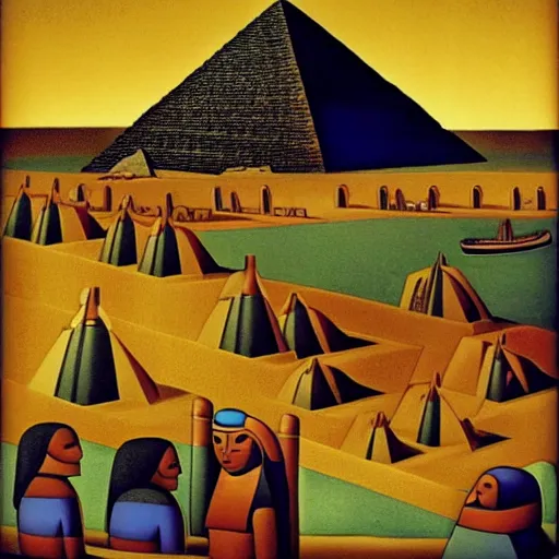 Prompt: pyramids of giza in egypt, by tarsila do amaral, award winning, cinematic