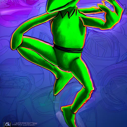 Prompt: kermit powering up to super saiyan 3, colourful, intricate, 4k, trending on artstation