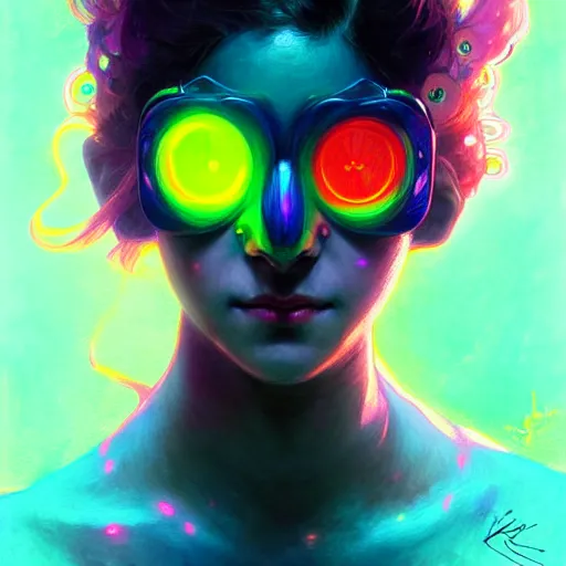 Prompt: A girl wearing a glowing colorful rave mask, face, detailed, intricate, elegant, highly detailed, digital painting, artstation, concept art, smooth, sharp focus, illustration, art by Krenz Cushart and Artem Demura and alphonse mucha