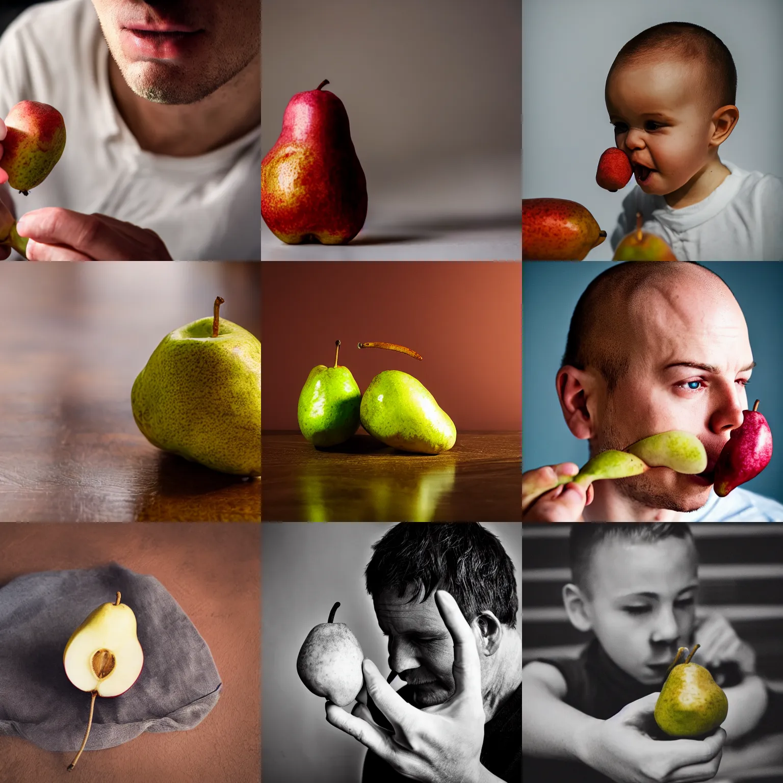 Prompt: Jobs is eating a bitten pear, realistic, 8k, photography