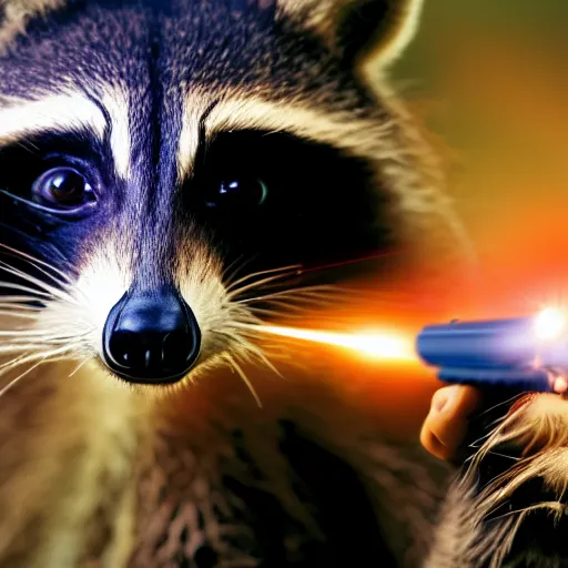 Prompt: logo of a racoon holding a laser gun, realisitc , 4K