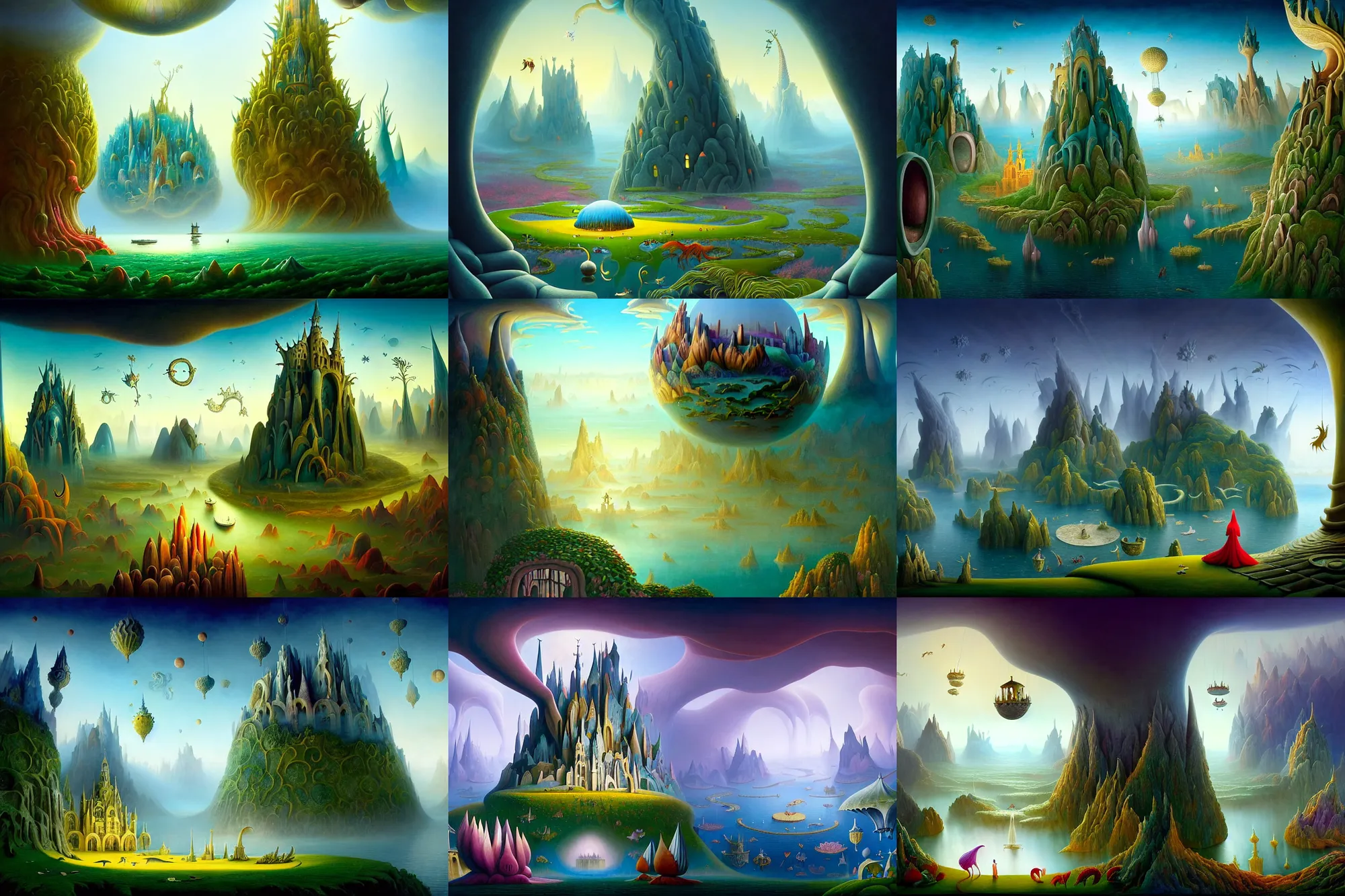 Prompt: a beguiling epic stunning beautiful and insanely detailed matte painting of windows into dream worlds with surreal architecture designed by Heironymous Bosch, dream world populated with mythical whimsical creatures, mega structures inspired by Heironymous Bosch's Garden of Earthly Delights, vast surreal landscape and horizon by Asher Durand and Cyril Rolando and Andrew Ferez, masterpiece!!!, grand!, imaginative!!!, whimsical!!, epic scale, intricate details, sense of awe, elite, wonder, insanely complex, masterful composition!!!, sharp focus, fantasy realism, dramatic lighting
