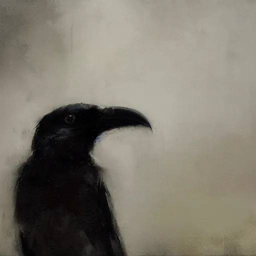 Image similar to portrait of a crow in rain, by jeremy mann.