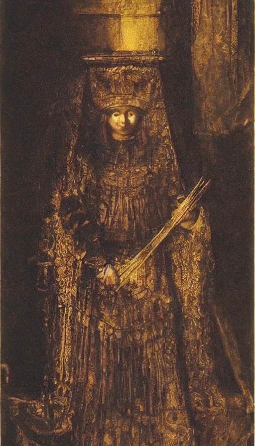 Prompt: the high priestess, tarot, rembrandt