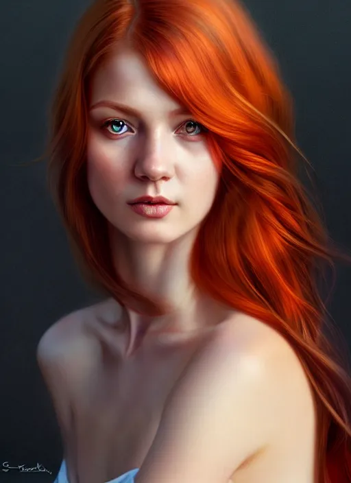 Image similar to portrait photo of a gorgeous young redhead woman with intricate detailed dragon eyes, in the style of stefan kostic, realistic, sharp focus, 8k high definition, insanely detailed, intricate, elegant, art by stanley lau and artgerm