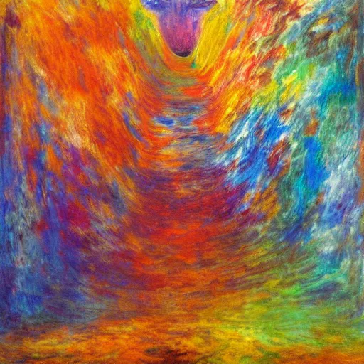 Prompt: A beautiful abstract acrylic pouring of a mythical, colorful staircase to heaven enlighted by golden mist by Leon Kossoff, Trending on artstation