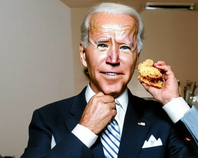 Image similar to Joe Biden as Colonel Sanders eating KFC, photograph