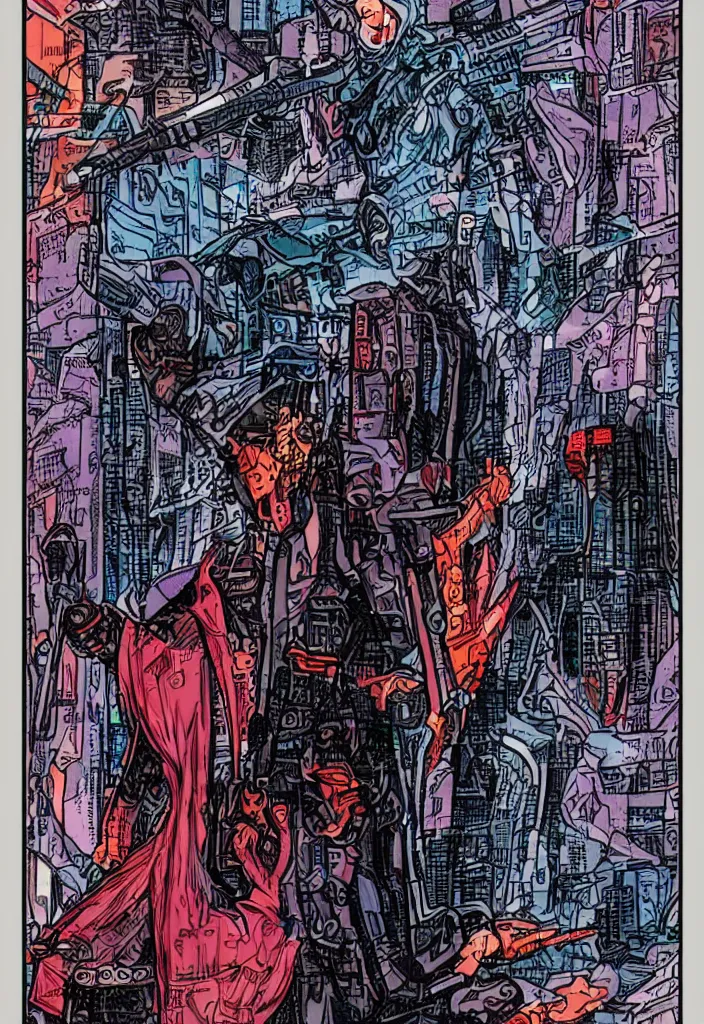 Prompt: the devil as a cyberpunk tarot card