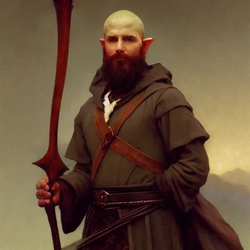 Image similar to a fantasy portrait painting of a half - elf gentleman, art greg rutkowski and william - adolphe bouguereau