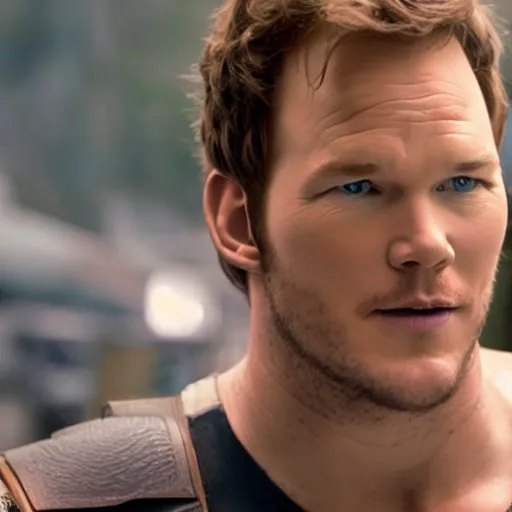 Prompt: still frame of chris pratt in the new live action super mario bros movie from nintendo ( hyperrealistic, greatly illustrated, cinematic movie, photo - realistic, 4 k, great lighting, uhd image. )
