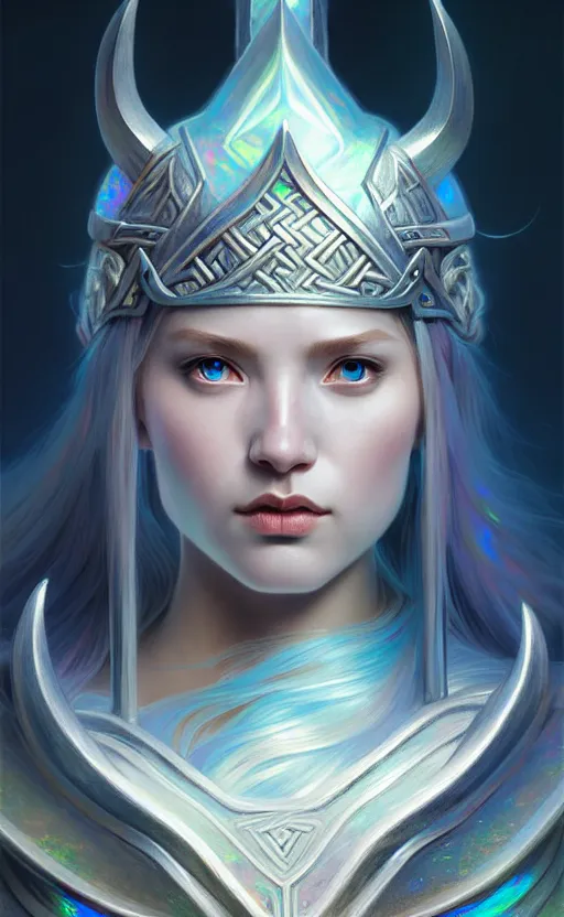 Image similar to iridescent opal viking warrior, winter, snow, morandi color scheme, hd, illustration, epic, d & d, fantasy, intricate, elegant, highly detailed, wide angle, digital painting, artstation, concept art, smooth, sharp focus, illustration, wallpaper, art by artgerm and greg rutkowski and alphonse mucha and jin xiaodi