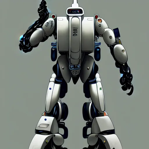 Image similar to portrait of medical paramedic patlabor ape mech,wires,gadgets,cables,lenses,gears,led displays,UI intricate, elegant, highly detailed, digital painting, artstation, concept art, smooth, sharp focus, illustration, art by artgerm and greg rutkowski and alphonse mucha