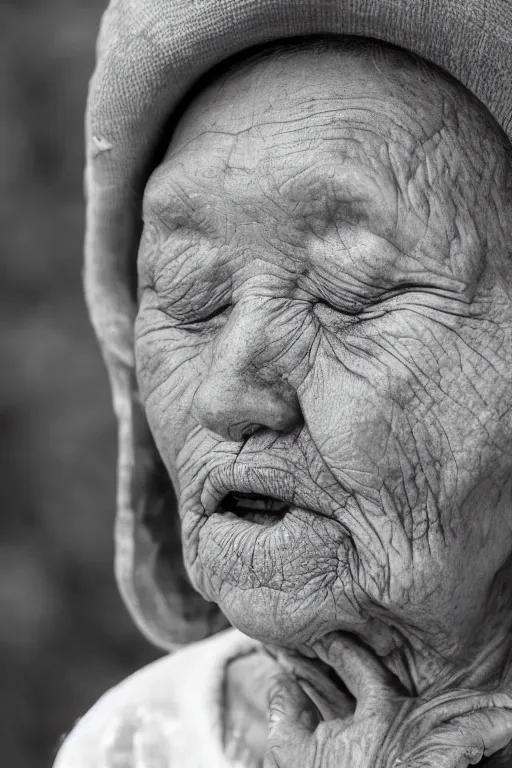 Image similar to Realistic high resolution black and white photography with 80 mm f/12 lens of old women with their eyes closed, emitting SPECTRAL PSYCHOFLUID from their mouths