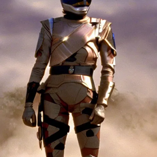 Image similar to Meg Ryan is a soldier fighting in the battlefield dressed as a power ranger