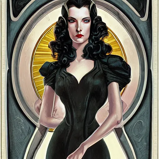 Image similar to a streamline moderne, ( art nouveau ), ( ( dieselpunk ) ) portrait in the style of charlie bowater, and in the style of donato giancola, and in the style of charles dulac. symmetry, ultrasharp focus, dramatic lighting, semirealism, intricate symmetrical ultrafine background detail.