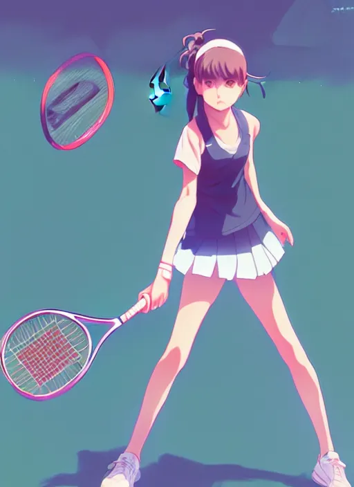 Prompt: girl playing tennis, illustration concept art anime key visual trending pixiv fanbox by wlop and greg rutkowski and makoto shinkai and studio ghibli