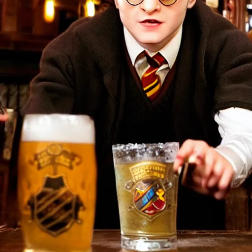 Image similar to harry potter drinking vodka in a pub