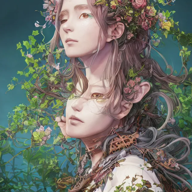 Image similar to the portrait of chaotic good female druid botanist as absurdly beautiful, gorgeous, elegant, young anime girl, an ultrafine hyperdetailed illustration by kim jung gi, irakli nadar, intricate linework, sharp focus, bright colors, octopath traveler, final fantasy, unreal engine 5 highly rendered, global illumination, radiant light, detailed and intricate environment