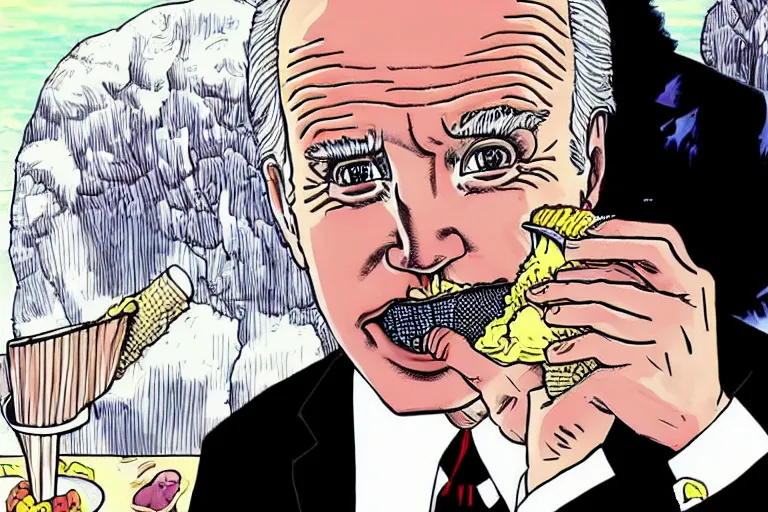 Image similar to joe Biden eating ice cream, Junji Ito