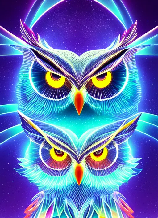 Image similar to symmetry!! product render poster vivid colors divine proportion owl, ice and snow, glowing fog intricate, elegant, highly detailed, digital painting, artstation, concept art, smooth, sharp focus, illustration,