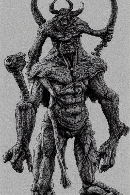 Image similar to humanoid hunched figure troll with 1 horn, ogre, ape, highly detailed, digital art, sharp focus, trending on art station, kentaro miura manga art style