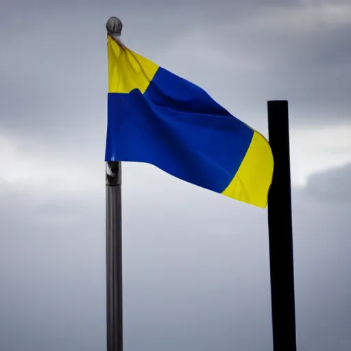Prompt: a Swedish flag on a flag pole flapping in the wind on sandhamn